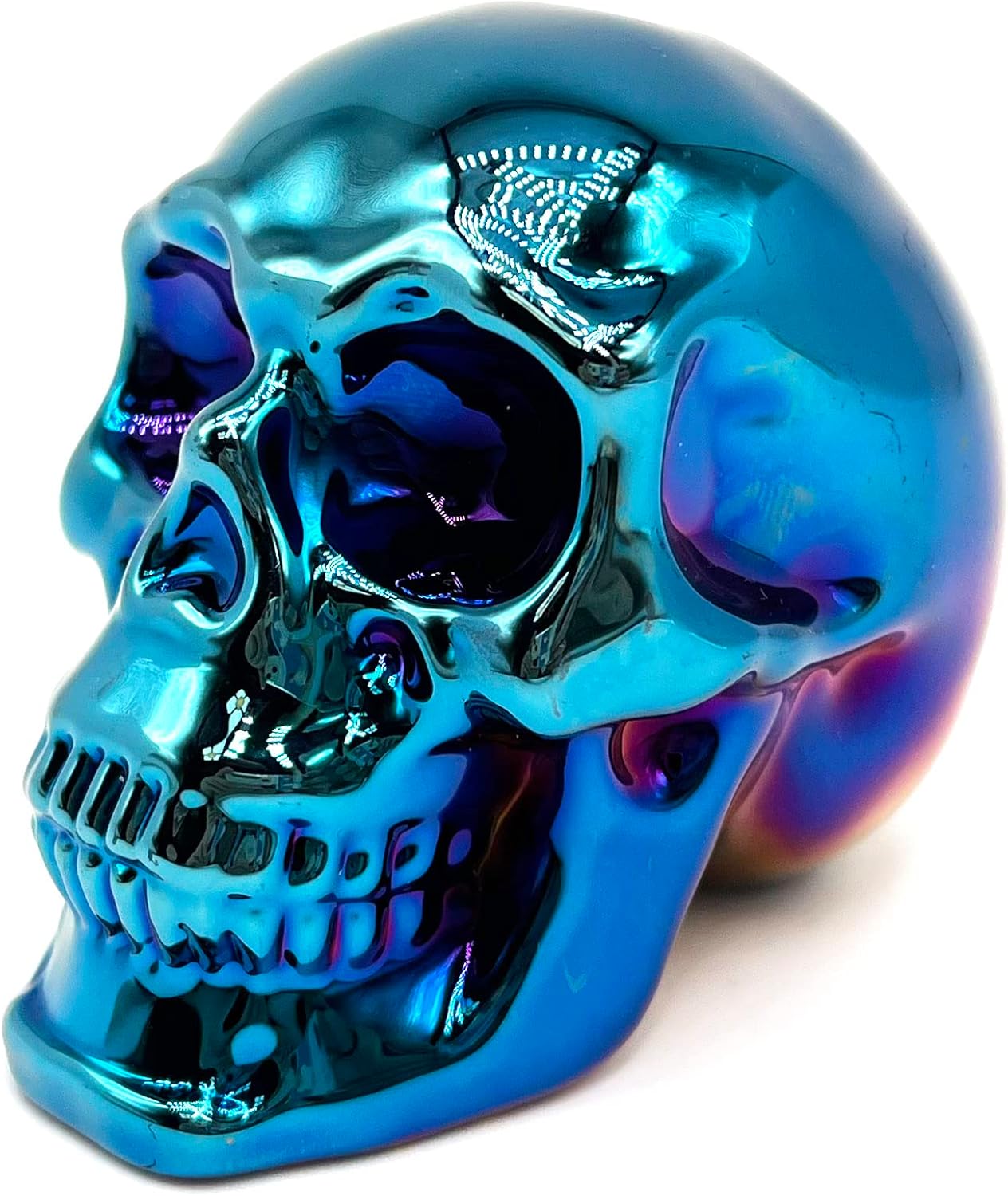 Crystal Skull Head Statues Clear Skull Figurines K9 Glass Skull Gemstone Halloween Decor Gifts for Women Plating Green 2.8" - Grand Goldman