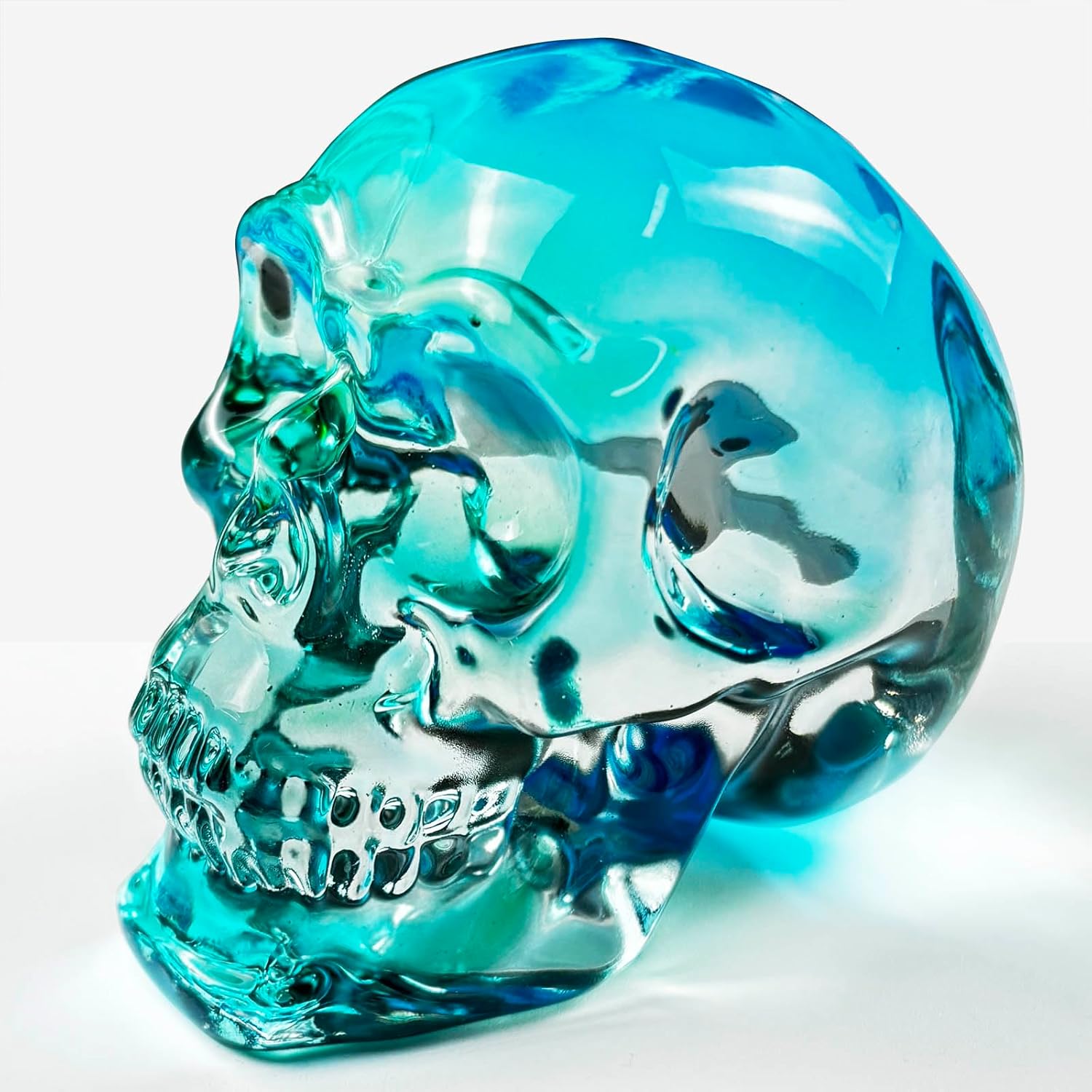 Crystal Skull Head Statues Clear Skull Figurines K9 Glass Skull Gemstone Halloween Decor Gifts for Women Plating Green 2.8" - Grand Goldman