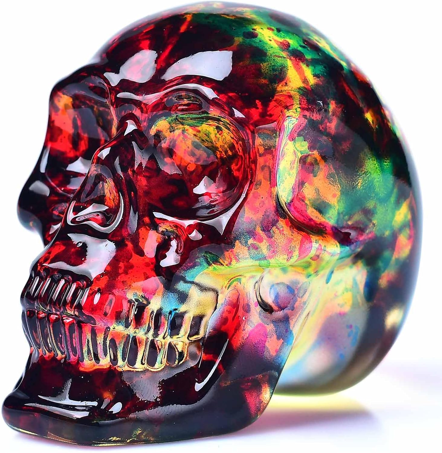 Crystal Skull Head Statues Clear Skull Figurines K9 Glass Skull Gemstone Halloween Decor Gifts for Women Plating Green 2.8" - Grand Goldman