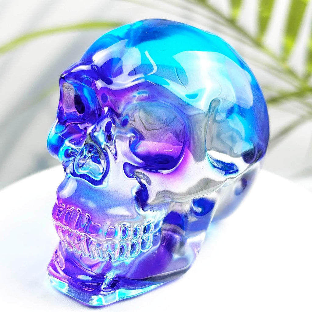 Crystal Skull Head Statues Clear Skull Figurines K9 Glass Skull Gemstone Halloween Decor Gifts for Women Plating Green 2.8" - Grand Goldman