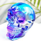 Crystal Skull Head Statues Clear Skull Figurines K9 Glass Skull Gemstone Halloween Decor Gifts for Women Plating Green 2.8" - Grand Goldman