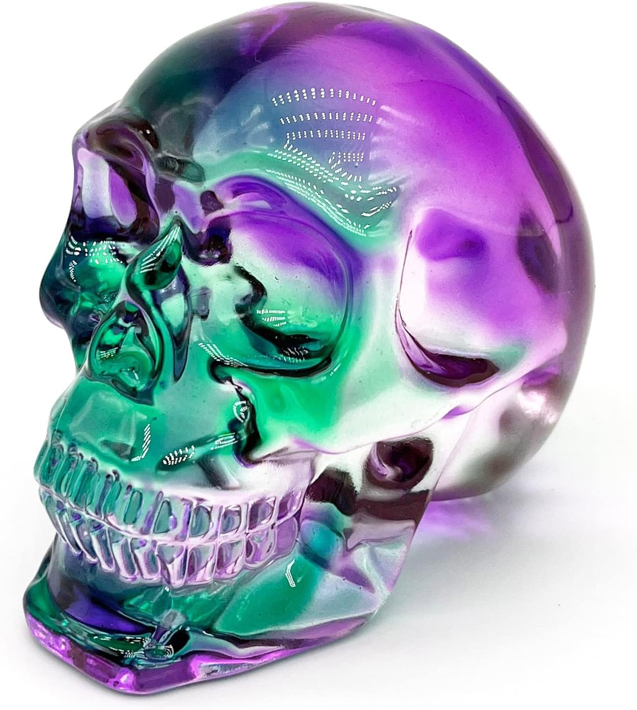 Crystal Skull Head Statues Clear Skull Figurines K9 Glass Skull Gemstone Halloween Decor Gifts for Women Plating Green 2.8" - Grand Goldman