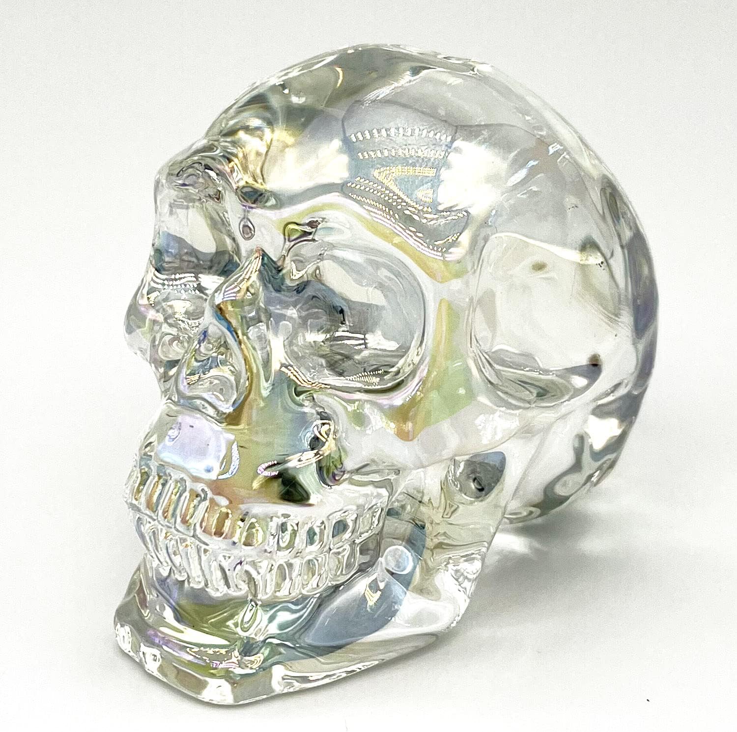 Crystal Skull Head Statues Clear Skull Figurines K9 Glass Skull Gemstone Halloween Decor Gifts for Women Plating Green 2.8" - Grand Goldman