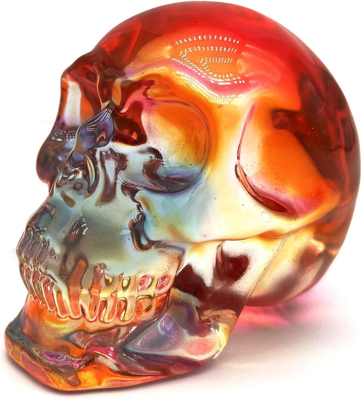 Crystal Skull Head Statues Clear Skull Figurines K9 Glass Skull Gemstone Halloween Decor Gifts for Women Plating Green 2.8" - Grand Goldman
