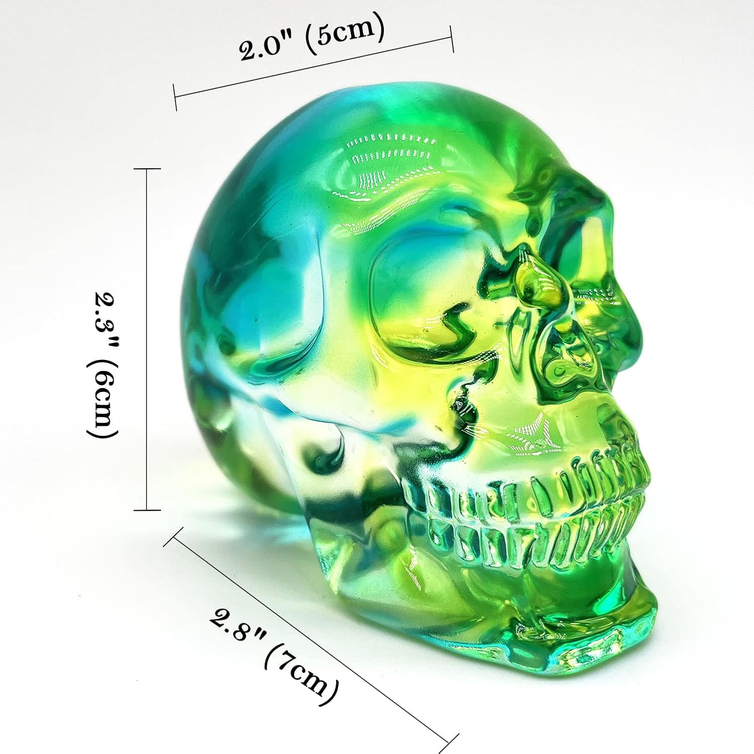 Crystal Skull Head Statues Clear Skull Figurines K9 Glass Skull Gemstone Halloween Decor Gifts for Women Plating Green 2.8" - Grand Goldman