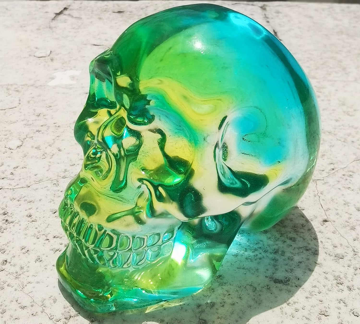 Crystal Skull Head Statues Clear Skull Figurines K9 Glass Skull Gemstone Halloween Decor Gifts for Women Plating Green 2.8" - Grand Goldman