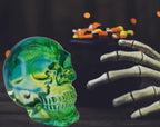 Crystal Skull Head Statues Clear Skull Figurines K9 Glass Skull Gemstone Halloween Decor Gifts for Women Plating Green 2.8" - Grand Goldman