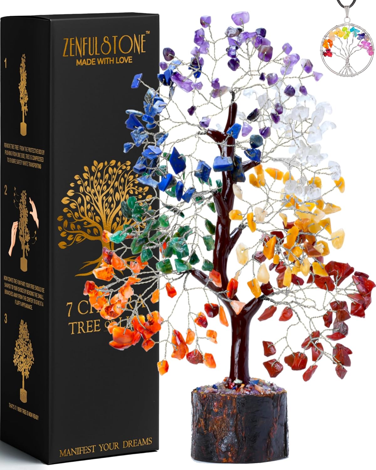 Crystal Tree of Life 7 Chakra Healing trees for Positive Energy, Home Decor, Office Desk Decor, Crystal Gifts for Women, Living Room Decoration, Handmade feng shui Bonsai Tree for Good Luck, Wellness - Grand Goldman