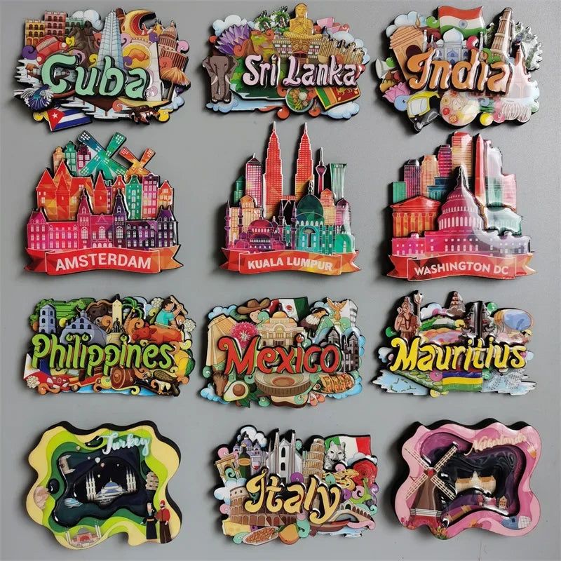 Cuba  SriLanka Mexico Turkey India Italy Netherlands Puerto Rico Malaysia Mauritius USA Philippines Magnetic Wood Fridge sticker - Grand Goldman