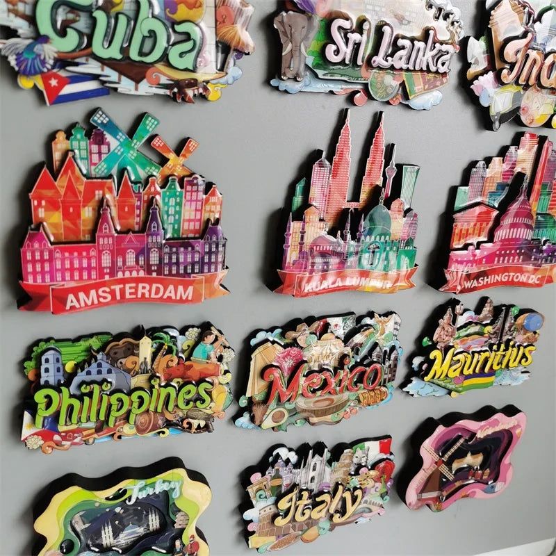 Cuba  SriLanka Mexico Turkey India Italy Netherlands Puerto Rico Malaysia Mauritius USA Philippines Magnetic Wood Fridge sticker - Grand Goldman