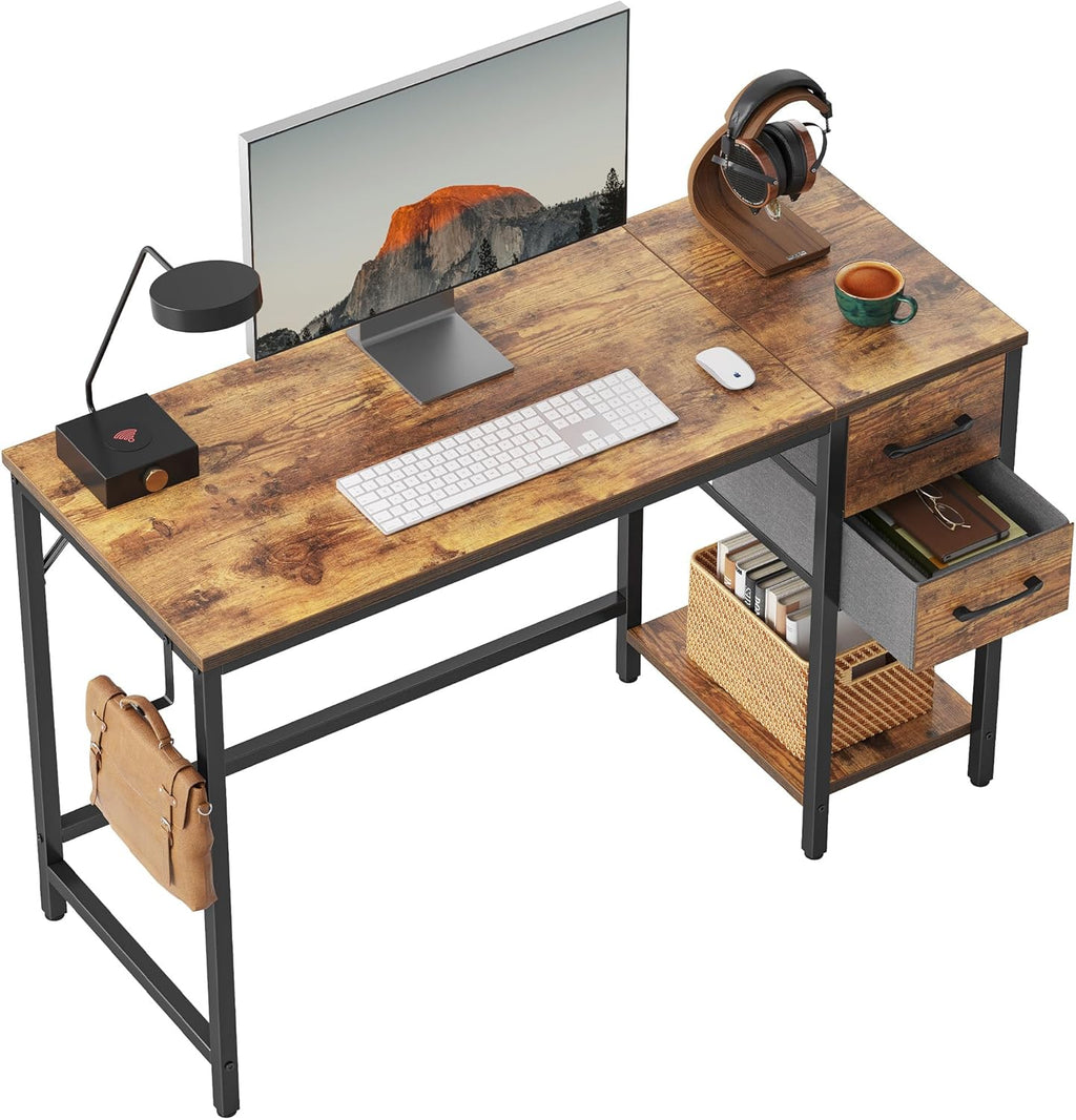 CubiCubi Computer Desk with 2 Drawers, 40 Inch Small Home Office Desk Study Writing Table, Rustic Brown - Grand Goldman