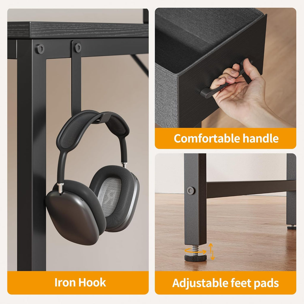 CubiCubi Computer Desk with 2 Drawers, 40 Inch Small Home Office Desk Study Writing Table, Rustic Brown - Grand Goldman