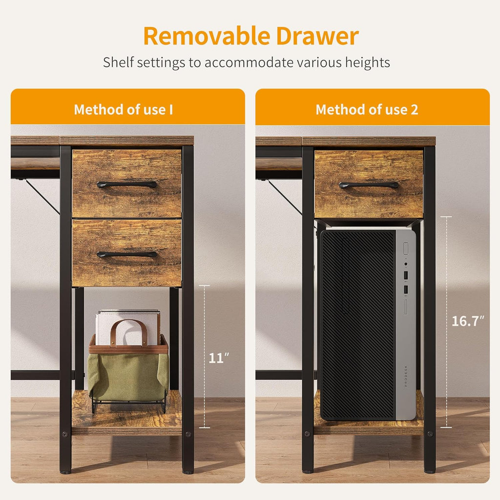CubiCubi Computer Desk with 2 Drawers, 40 Inch Small Home Office Desk Study Writing Table, Rustic Brown - Grand Goldman