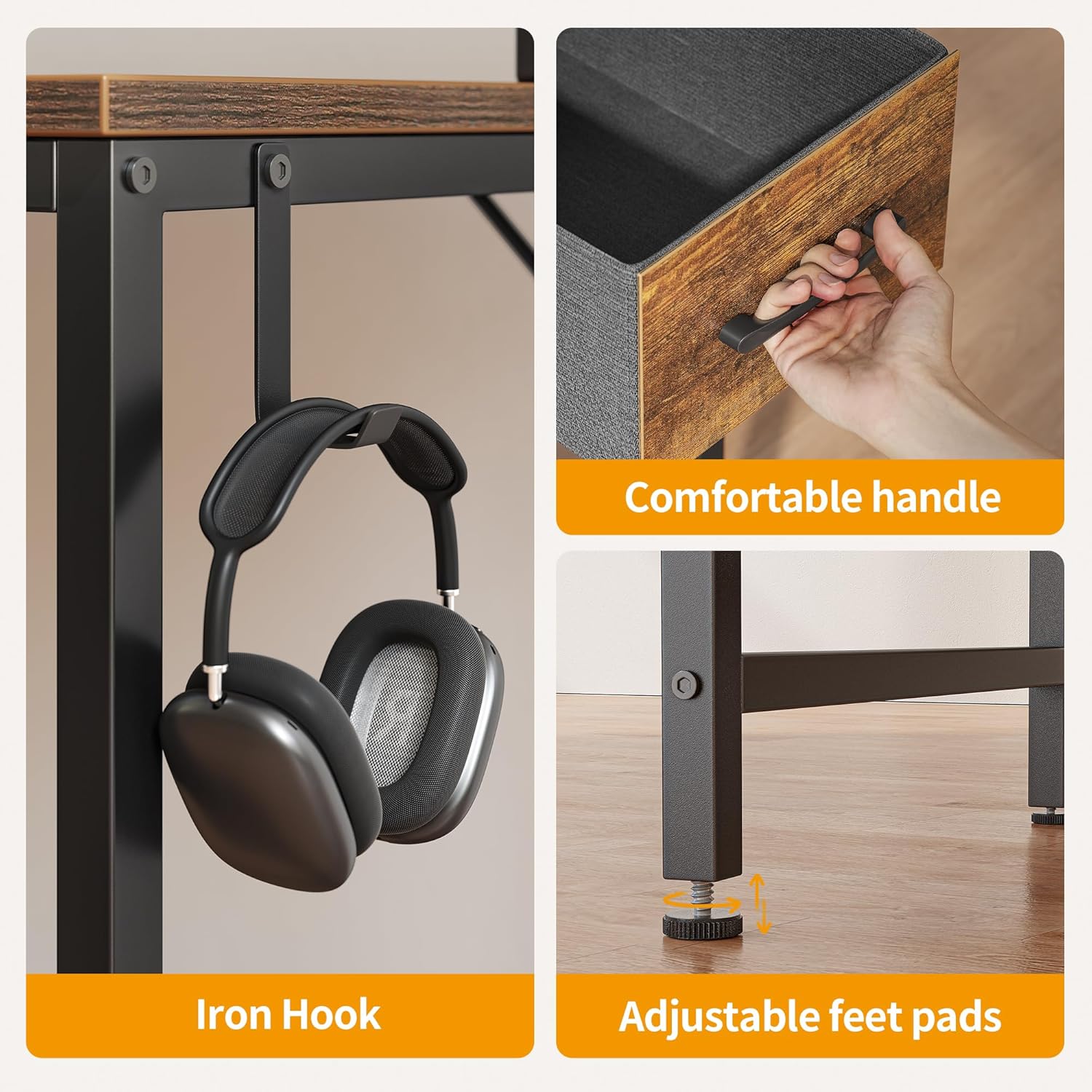 CubiCubi Computer Desk with 2 Drawers, 40 Inch Small Home Office Desk Study Writing Table, Rustic Brown - Grand Goldman