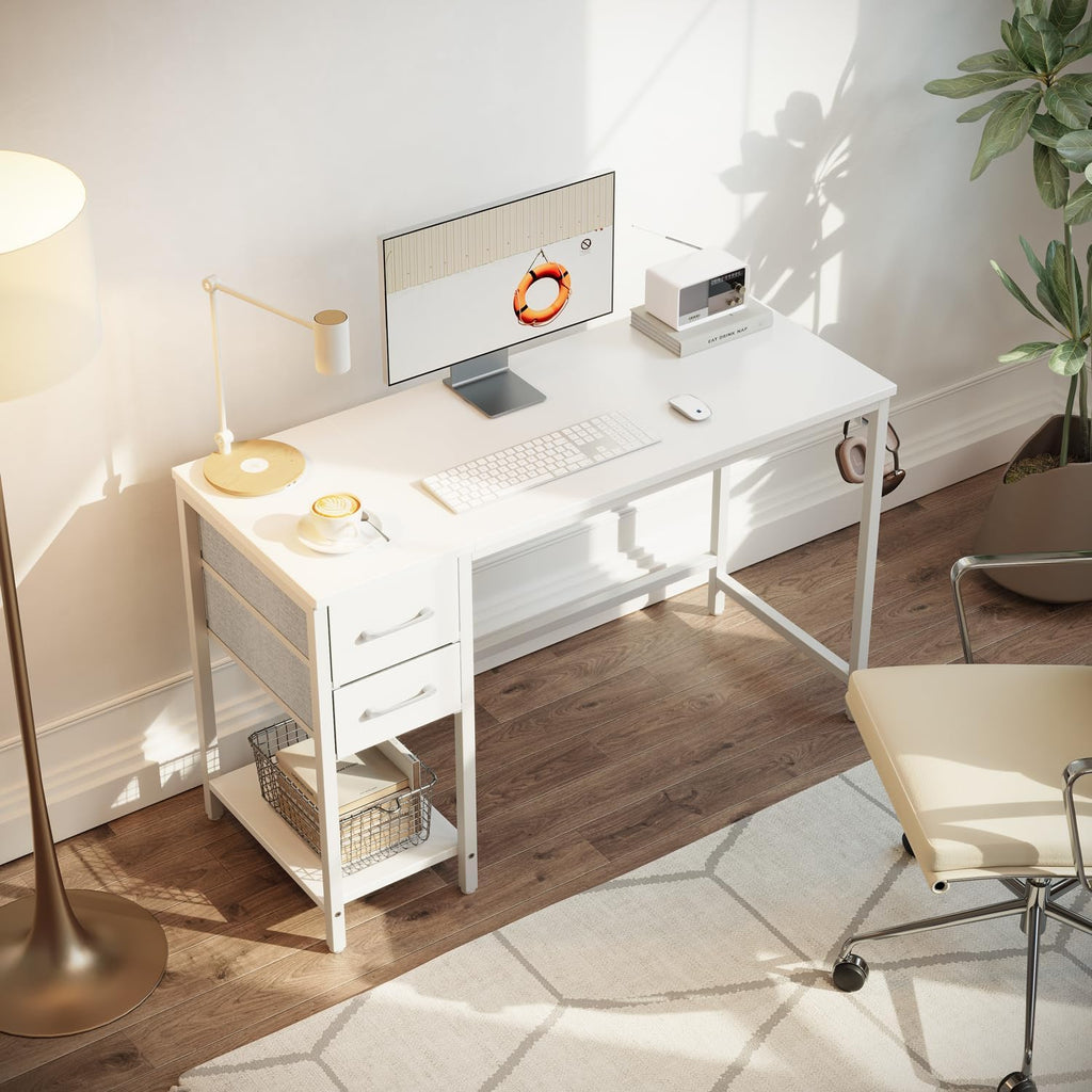CubiCubi Computer Desk with 2 Drawers, 40 Inch Small Home Office Desk Study Writing Table, Rustic Brown - Grand Goldman