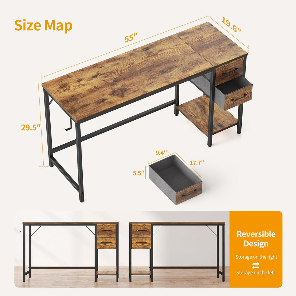 CubiCubi Computer Desk with 2 Drawers, 40 Inch Small Home Office Desk Study Writing Table, Rustic Brown - Grand Goldman