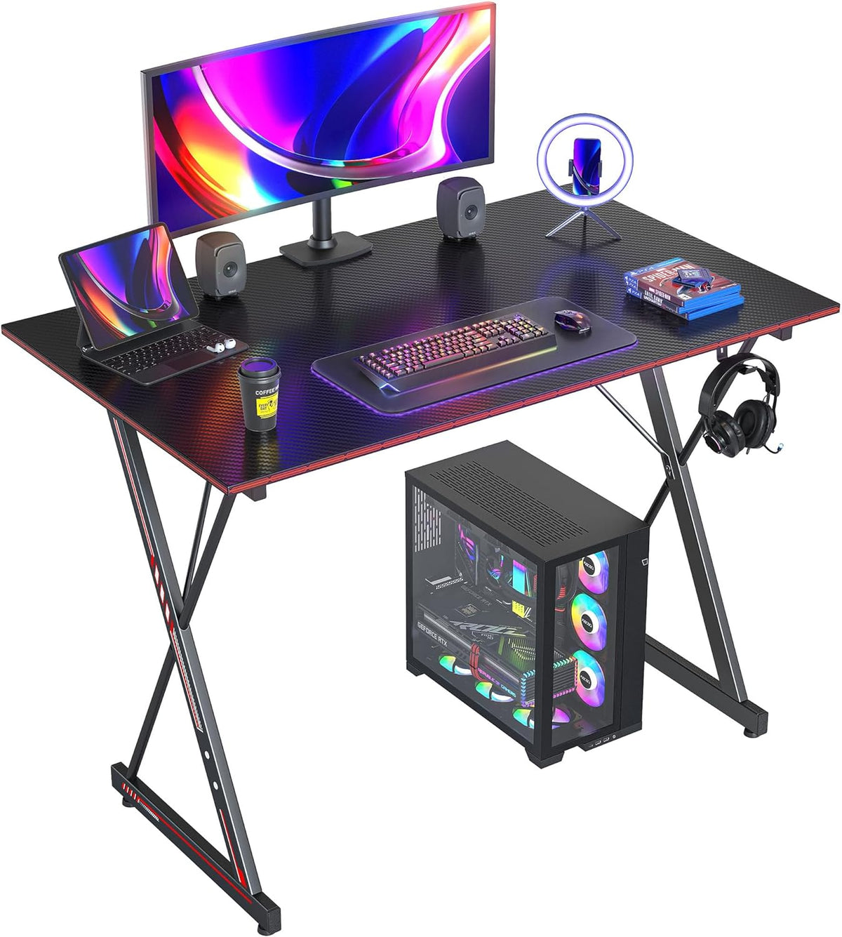 CubiCubi Gaming Desk 32 Inch PC Computer Desk, Home Office Desk Table Gamer Workstation, Simple Game Table, Black - Grand Goldman