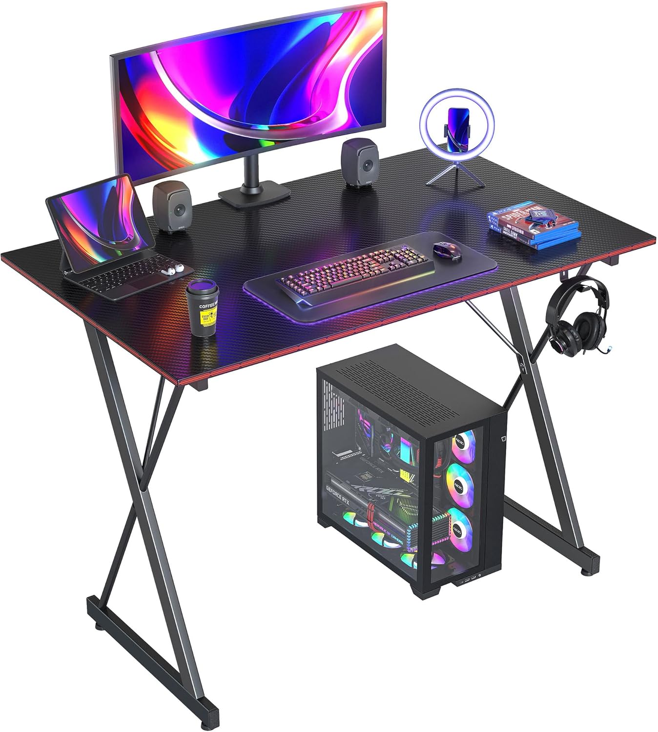 CubiCubi Gaming Desk 32 Inch PC Computer Desk, Home Office Desk Table Gamer Workstation, Simple Game Table, Black - Grand Goldman