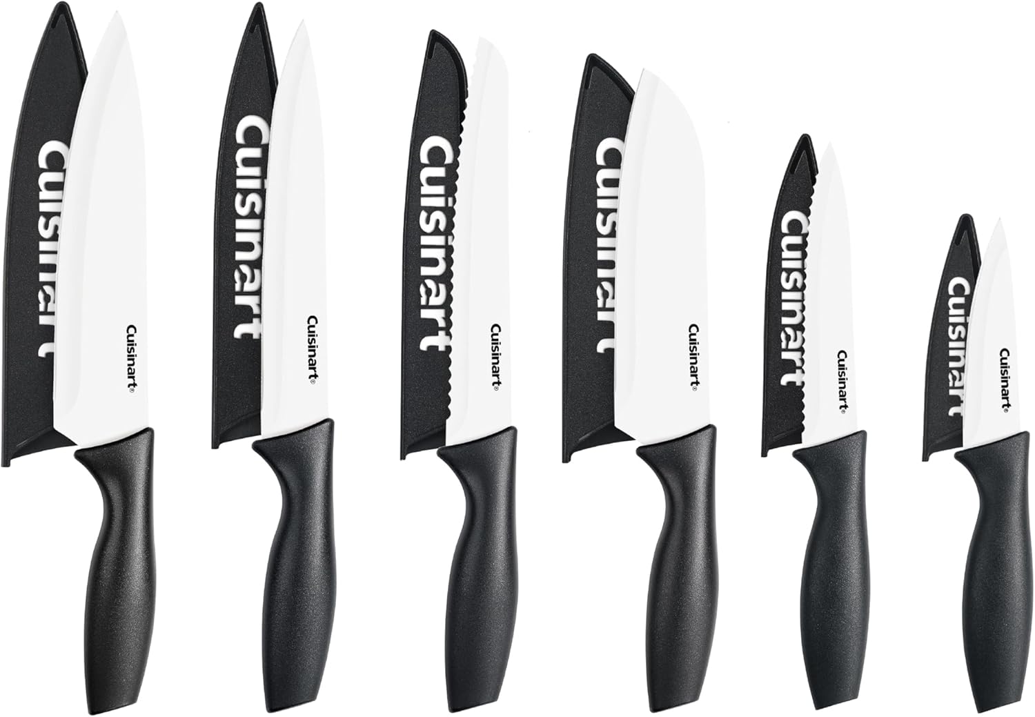 Cuisinart Knife Set, 12pc Ceramic Coated Knife Set with 6 Blades & 6 Blade Guards, Lightweight, Stainless Steel, Durable & Dishwasher Safe (Black) - Grand Goldman