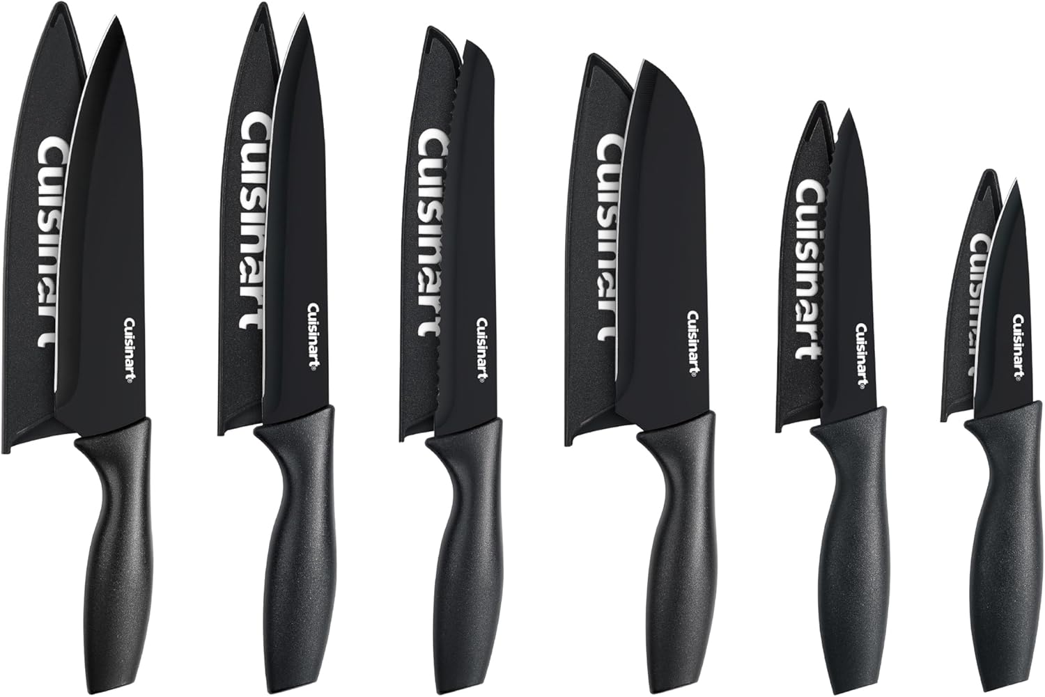 Cuisinart Knife Set, 12pc Ceramic Coated Knife Set with 6 Blades & 6 Blade Guards, Lightweight, Stainless Steel, Durable & Dishwasher Safe (Black) - Grand Goldman