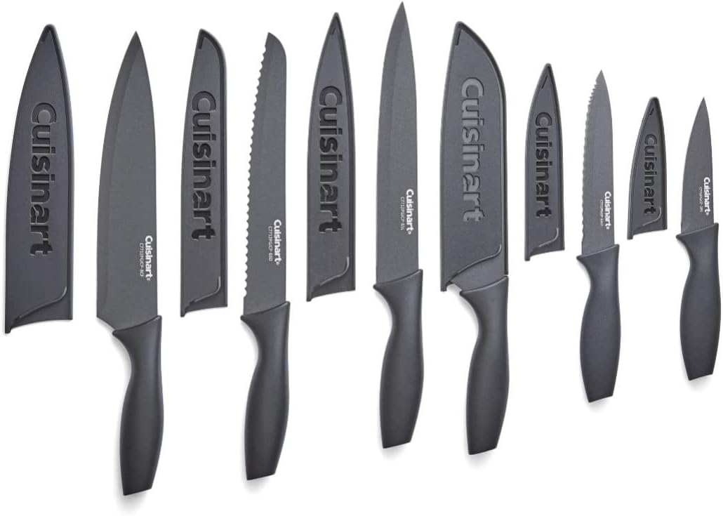 Cuisinart Knife Set, 12pc Ceramic Coated Knife Set with 6 Blades & 6 Blade Guards, Lightweight, Stainless Steel, Durable & Dishwasher Safe (Black) - Grand Goldman
