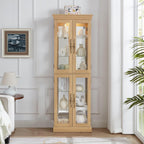 Curio Cabinet 71" Lighted Glass Display Cabinet, Display Curio Cabinet with Adjustable Glass Shelves Vintage, China Cabinet Light Bulb Included, Curio Storage Cabinet & 6 Shelves(Dark Oak) - Grand Goldman