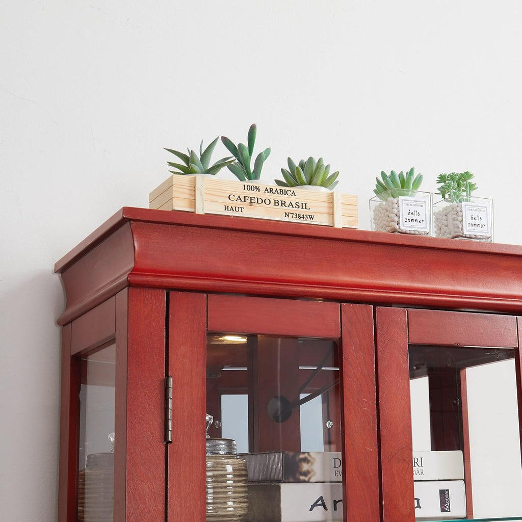 Curio Cabinet 71" Lighted Glass Display Cabinet, Display Curio Cabinet with Adjustable Glass Shelves Vintage, China Cabinet Light Bulb Included, Curio Storage Cabinet & 6 Shelves(Dark Oak) - Grand Goldman