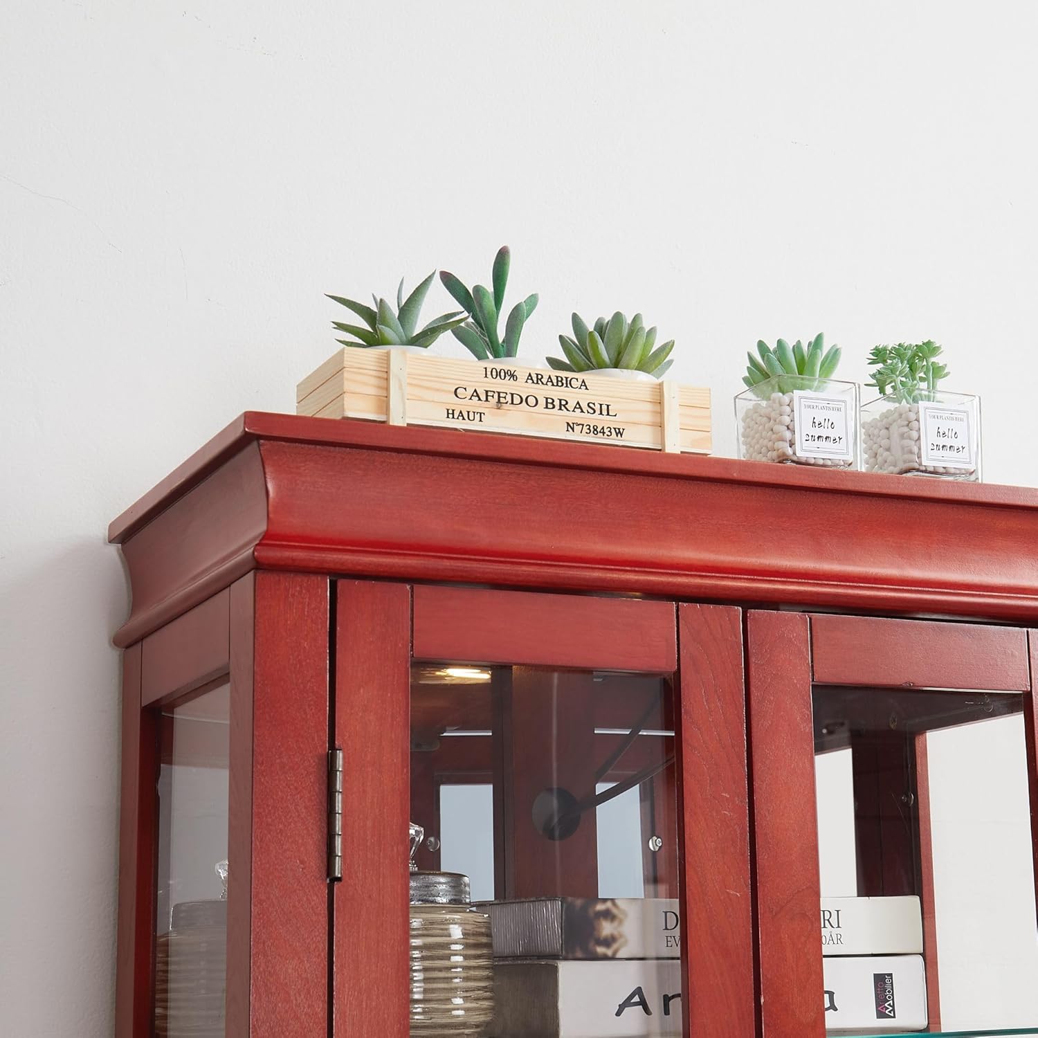 Curio Cabinet 71" Lighted Glass Display Cabinet, Display Curio Cabinet with Adjustable Glass Shelves Vintage, China Cabinet Light Bulb Included, Curio Storage Cabinet & 6 Shelves(Dark Oak) - Grand Goldman