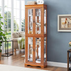Curio Cabinet 71" Lighted Glass Display Cabinet, Display Curio Cabinet with Adjustable Glass Shelves Vintage, China Cabinet Light Bulb Included, Curio Storage Cabinet & 6 Shelves(Dark Oak) - Grand Goldman