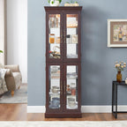 Curio Cabinet 71" Lighted Glass Display Cabinet, Display Curio Cabinet with Adjustable Glass Shelves Vintage, China Cabinet Light Bulb Included, Curio Storage Cabinet & 6 Shelves(Dark Oak) - Grand Goldman