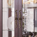 Curio Cabinet 71" Lighted Glass Display Cabinet, Display Curio Cabinet with Adjustable Glass Shelves Vintage, China Cabinet Light Bulb Included, Curio Storage Cabinet & 6 Shelves(Dark Oak) - Grand Goldman