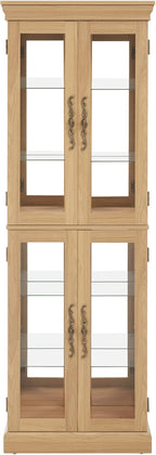 Curio Cabinet 71" Lighted Glass Display Cabinet, Display Curio Cabinet with Adjustable Glass Shelves Vintage, China Cabinet Light Bulb Included, Curio Storage Cabinet & 6 Shelves(Dark Oak) - Grand Goldman