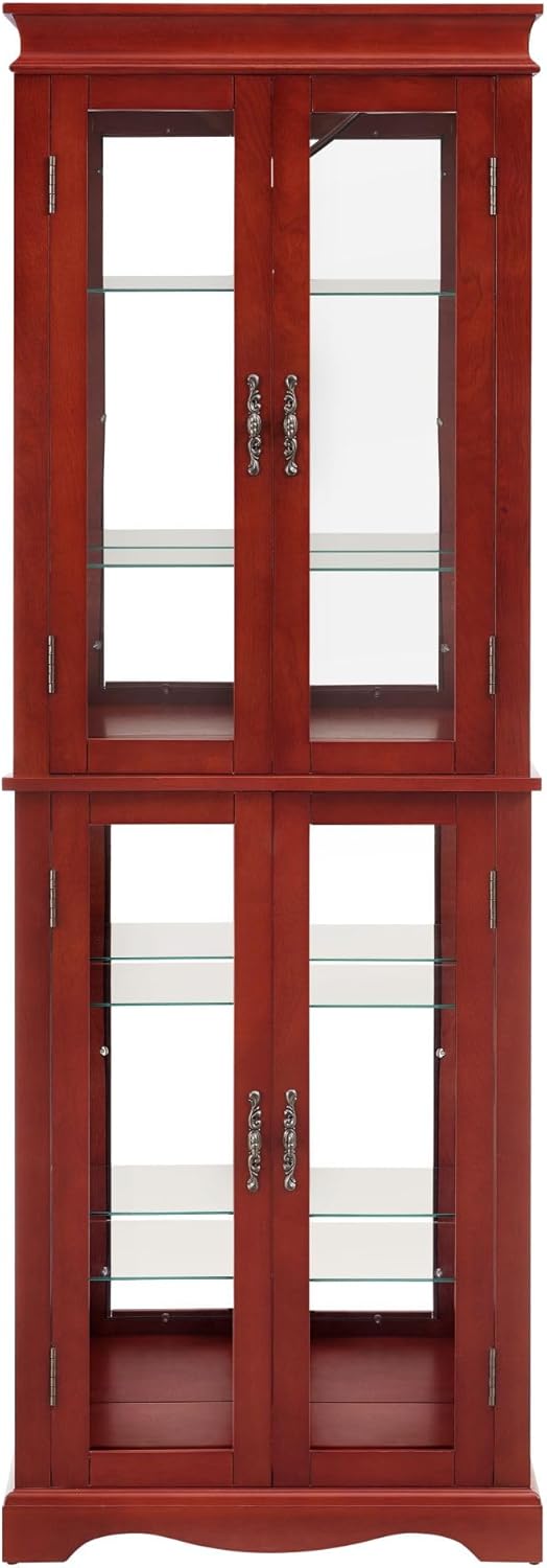 Curio Cabinet 71" Lighted Glass Display Cabinet, Display Curio Cabinet with Adjustable Glass Shelves Vintage, China Cabinet Light Bulb Included, Curio Storage Cabinet & 6 Shelves(Dark Oak) - Grand Goldman