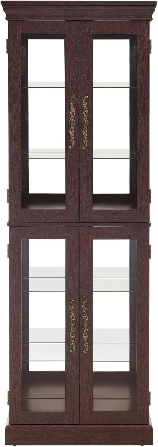 Curio Cabinet 71" Lighted Glass Display Cabinet, Display Curio Cabinet with Adjustable Glass Shelves Vintage, China Cabinet Light Bulb Included, Curio Storage Cabinet & 6 Shelves(Dark Oak) - Grand Goldman