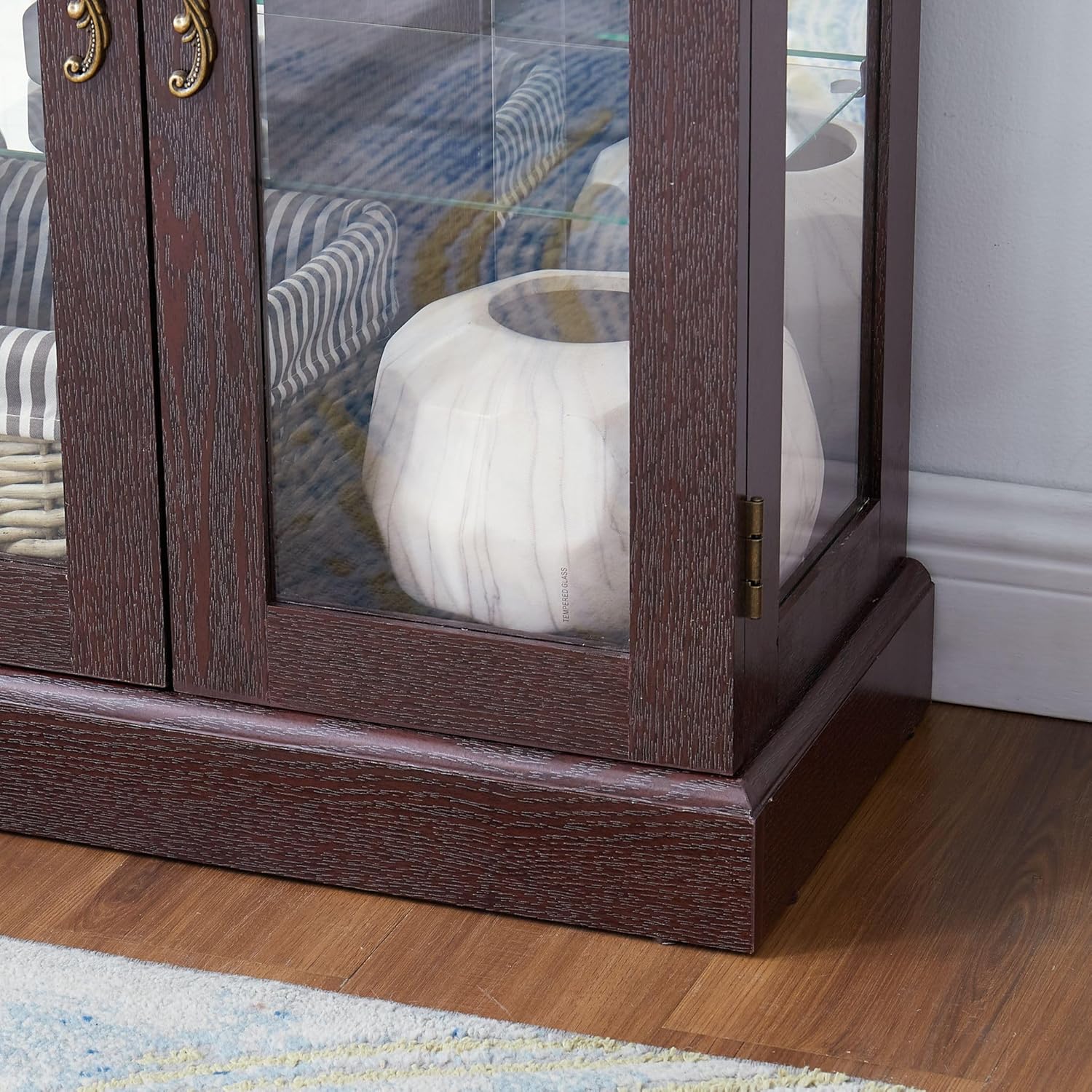 Curio Cabinet 71" Lighted Glass Display Cabinet, Display Curio Cabinet with Adjustable Glass Shelves Vintage, China Cabinet Light Bulb Included, Curio Storage Cabinet & 6 Shelves(Dark Oak) - Grand Goldman