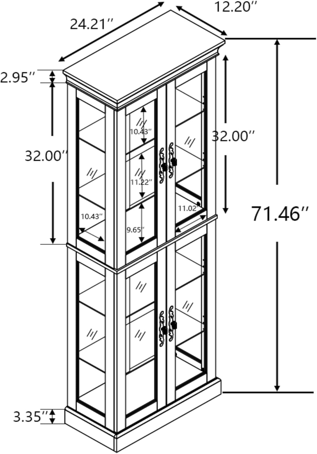 Curio Cabinet 71" Lighted Glass Display Cabinet, Display Curio Cabinet with Adjustable Glass Shelves Vintage, China Cabinet Light Bulb Included, Curio Storage Cabinet & 6 Shelves(Dark Oak) - Grand Goldman