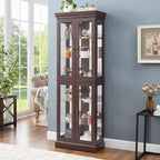 Curio Cabinet 71" Lighted Glass Display Cabinet, Display Curio Cabinet with Adjustable Glass Shelves Vintage, China Cabinet Light Bulb Included, Curio Storage Cabinet & 6 Shelves(Dark Oak) - Grand Goldman