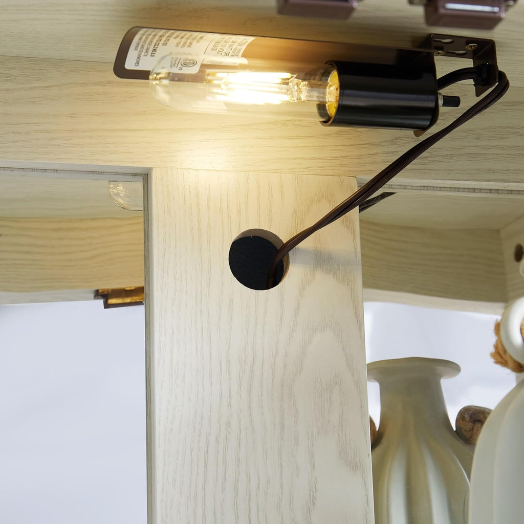 Curio Cabinet 71" Lighted Glass Display Cabinet, Display Curio Cabinet with Adjustable Glass Shelves Vintage, China Cabinet Light Bulb Included, Curio Storage Cabinet & 6 Shelves(Dark Oak) - Grand Goldman