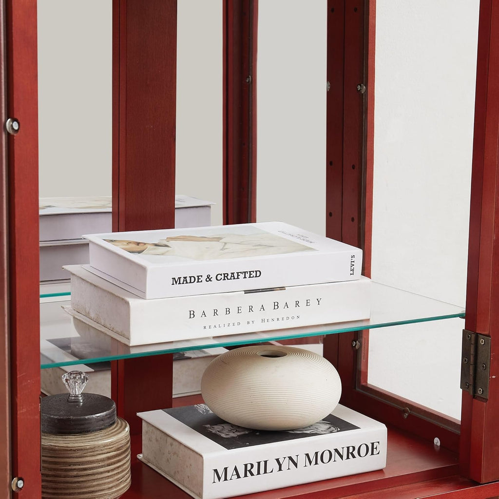 Curio Cabinet 71" Lighted Glass Display Cabinet, Display Curio Cabinet with Adjustable Glass Shelves Vintage, China Cabinet Light Bulb Included, Curio Storage Cabinet & 6 Shelves(Dark Oak) - Grand Goldman