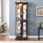 Curio Cabinet 71" Lighted Glass Display Cabinet, Display Curio Cabinet with Adjustable Glass Shelves Vintage, China Cabinet Light Bulb Included, Curio Storage Cabinet & 6 Shelves(Dark Oak) - Grand Goldman