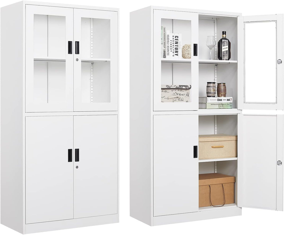 Curio Cabinet Glass Display Cabinet with Glass Door & 4 Adjustable Shelves, 71" Tall Metal Storage Cabinet,Freestanding Black Bookshelf Bookcase Liquor Cabinet for Home Living Room Pantry - Grand Goldman