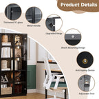 Curio Cabinet Glass Display Cabinet with Glass Door & 4 Adjustable Shelves, 71" Tall Metal Storage Cabinet,Freestanding Black Bookshelf Bookcase Liquor Cabinet for Home Living Room Pantry - Grand Goldman