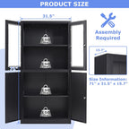 Curio Cabinet Glass Display Cabinet with Glass Door & 4 Adjustable Shelves, 71" Tall Metal Storage Cabinet,Freestanding Black Bookshelf Bookcase Liquor Cabinet for Home Living Room Pantry - Grand Goldman