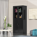 Curio Cabinet Glass Display Cabinet with Glass Door & 4 Adjustable Shelves, 71" Tall Metal Storage Cabinet,Freestanding Black Bookshelf Bookcase Liquor Cabinet for Home Living Room Pantry - Grand Goldman