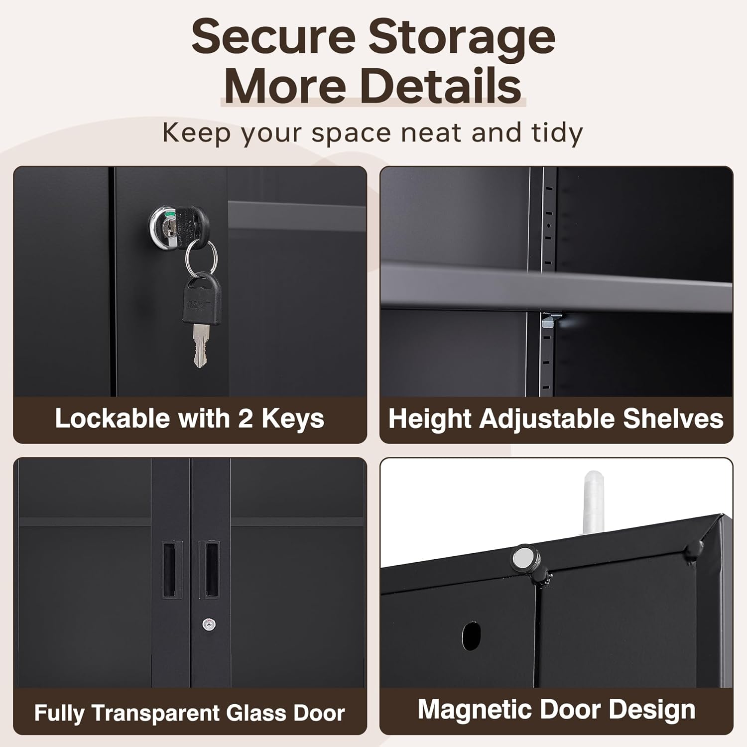 Curio Cabinet Glass Display Cabinet with Glass Door & 4 Adjustable Shelves, 71" Tall Metal Storage Cabinet,Freestanding Black Bookshelf Bookcase Liquor Cabinet for Home Living Room Pantry - Grand Goldman