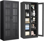 Curio Cabinet Glass Display Cabinet with Glass Door & 4 Adjustable Shelves, 71" Tall Metal Storage Cabinet,Freestanding Black Bookshelf Bookcase Liquor Cabinet for Home Living Room Pantry - Grand Goldman