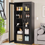Curio Cabinet Glass Display Cabinet with Glass Door & 4 Adjustable Shelves, 71" Tall Metal Storage Cabinet,Freestanding Black Bookshelf Bookcase Liquor Cabinet for Home Living Room Pantry - Grand Goldman