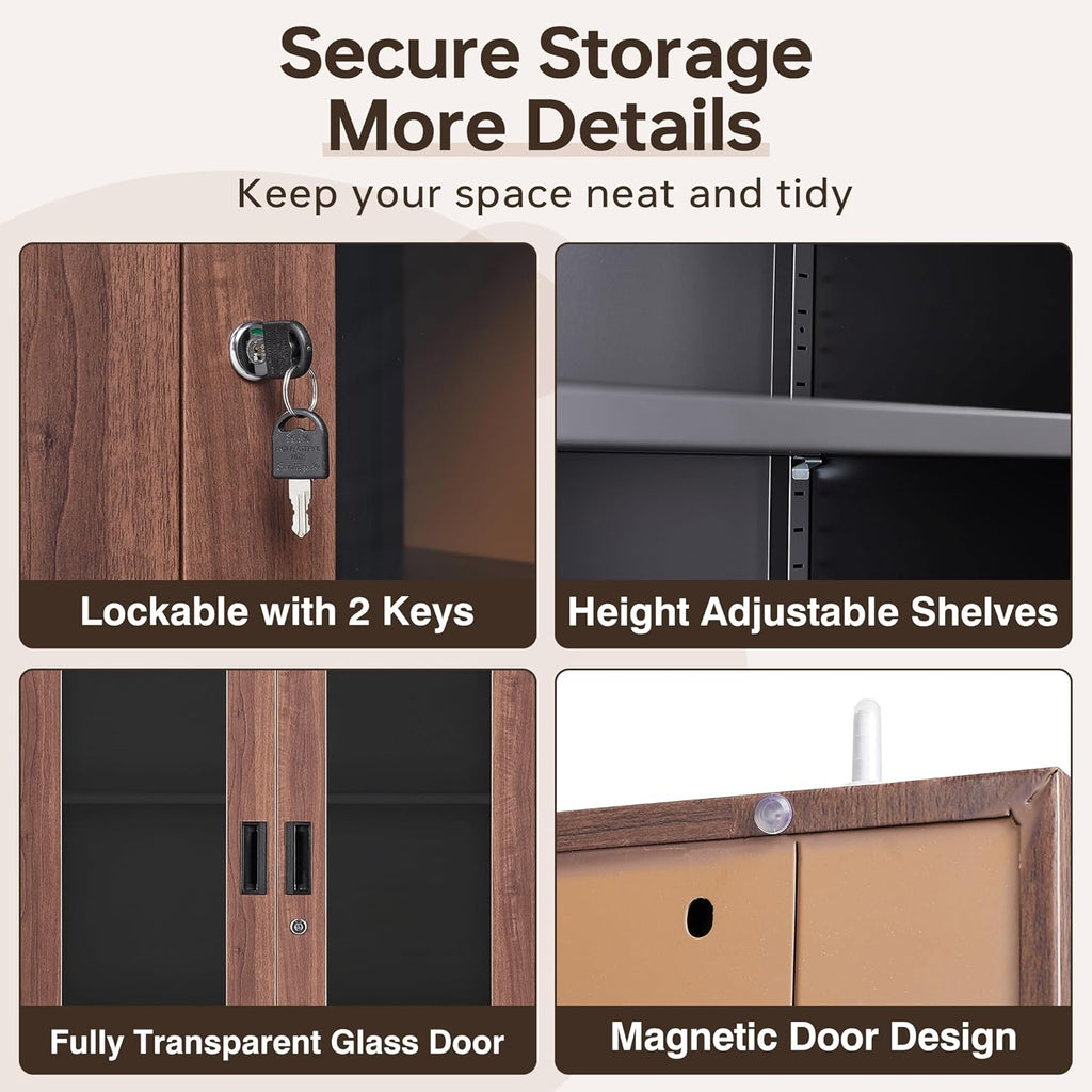 Curio Cabinet Glass Display Cabinet with Glass Door & 4 Adjustable Shelves, 71" Tall Metal Storage Cabinet,Freestanding Black Bookshelf Bookcase Liquor Cabinet for Home Living Room Pantry - Grand Goldman