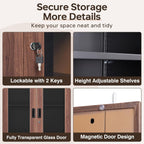 Curio Cabinet Glass Display Cabinet with Glass Door & 4 Adjustable Shelves, 71" Tall Metal Storage Cabinet,Freestanding Black Bookshelf Bookcase Liquor Cabinet for Home Living Room Pantry - Grand Goldman