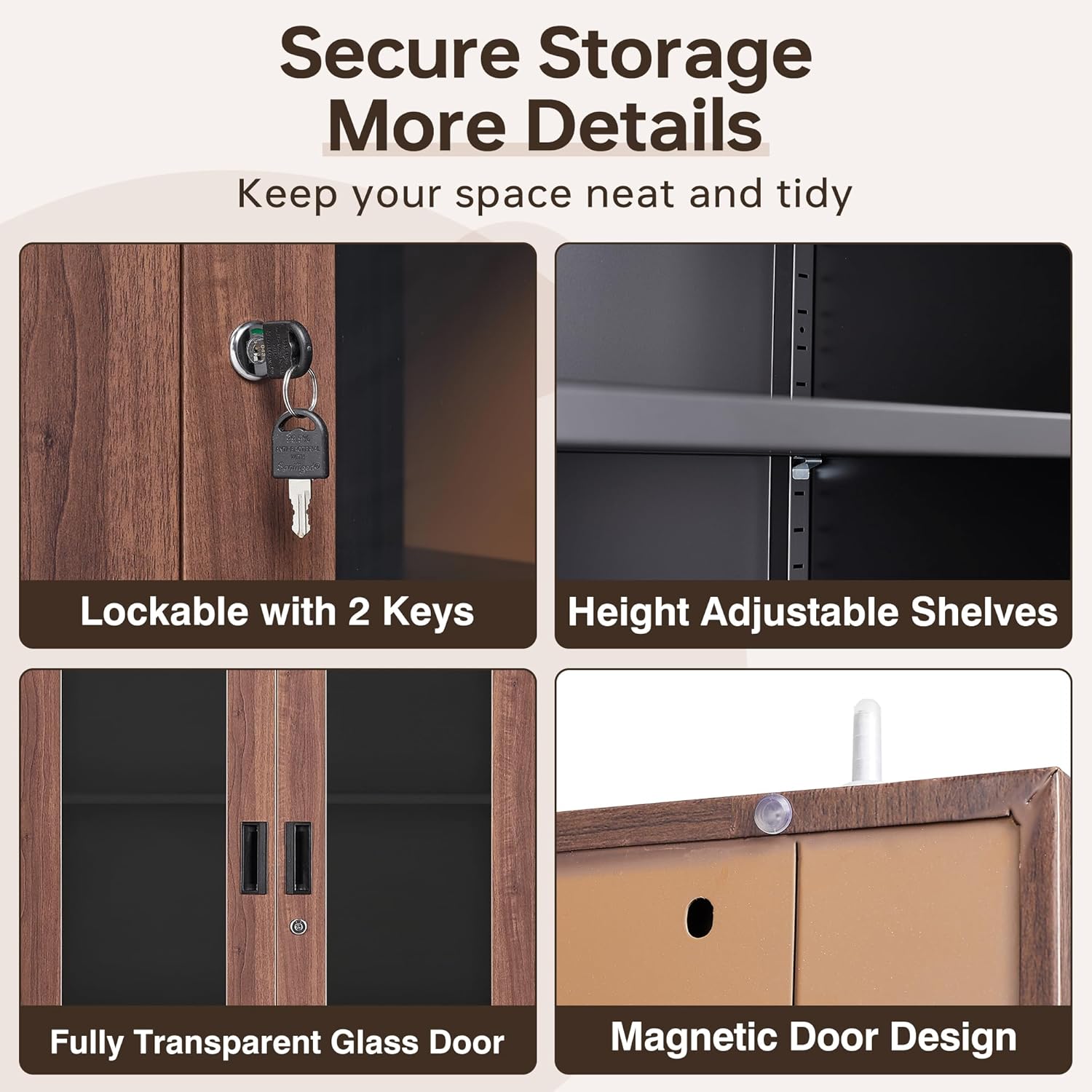 Curio Cabinet Glass Display Cabinet with Glass Door & 4 Adjustable Shelves, 71" Tall Metal Storage Cabinet,Freestanding Black Bookshelf Bookcase Liquor Cabinet for Home Living Room Pantry - Grand Goldman